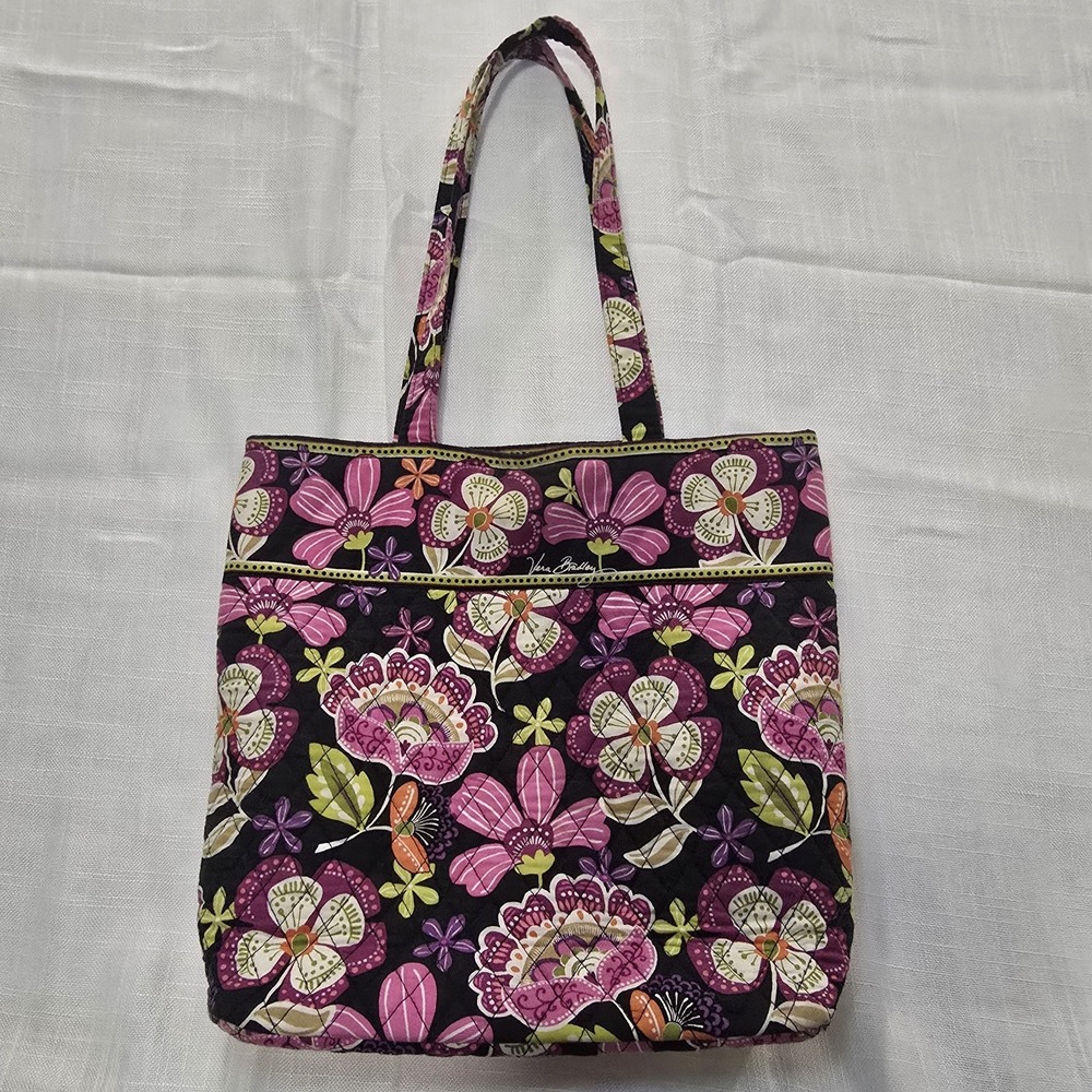 Vera Bradley Pirouette Pink Tote Bag Retired Floral Black Pink Quilted Shoulder